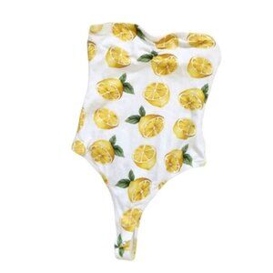 Lemon print strapless tube bodysuit